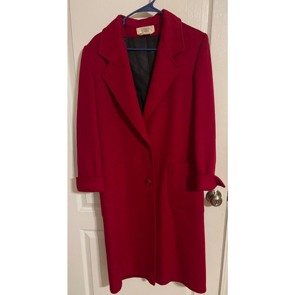 Cassidy VTG Red Women’s Hand Tailored Pure Wool Solid Red Lined Long Coat Sz 12 - Picture 1 of 11